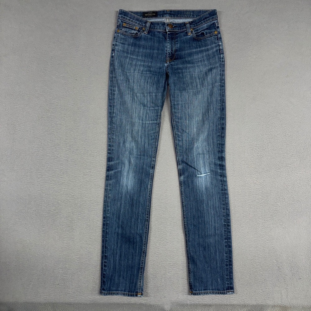 J.Crew Matchstick Jeans Women 28 (Fits 30) Tall Blue Straight Leg Stretch Denim